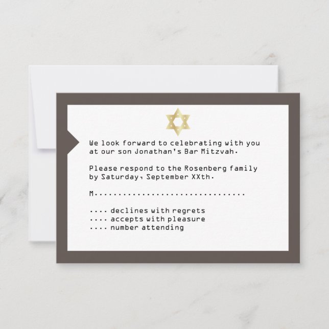 Cartão de Resposta de Bar Mitzvah RSVP de Tíquetes (Frente)