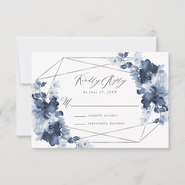 Cartão de Resposta de Casamento Abstract Indigo Fl (Frente)