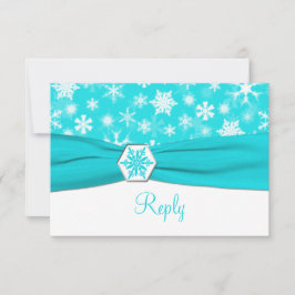 Cartão de Resposta de Casamento Aqua, Branco, Floc