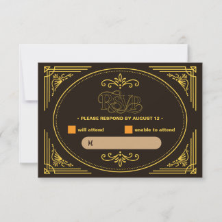 Cartão de Resposta de Casamento Art Déco em Ouro P