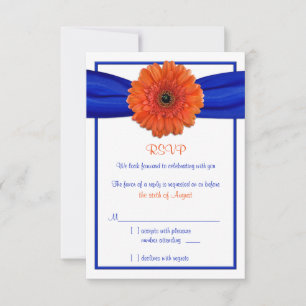 Cartão de Resposta de Casamento Azul com Gerbera D