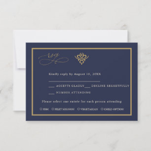 Cartão de Resposta de Casamento Azul Marinho Old M