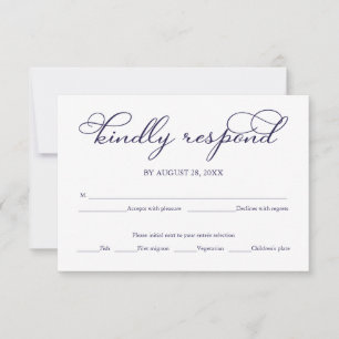 Cartão de Resposta de Casamento Azul Naval Branco