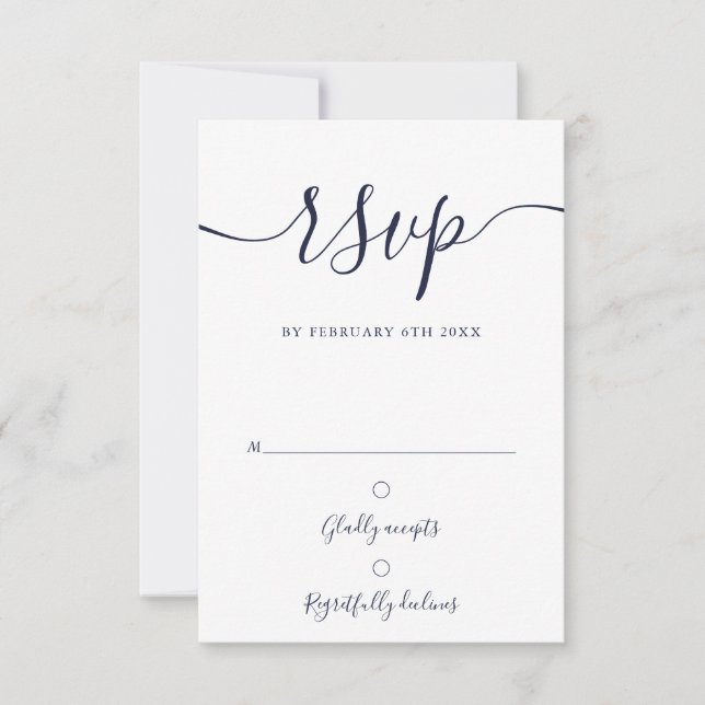 Cartão de Resposta de Casamento Azul Naval Elegant (Frente)