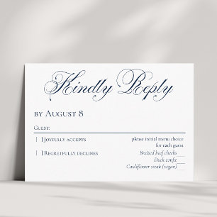 Cartão de Resposta de Casamento Azul Naval Elegant
