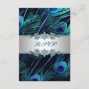 Cartão de Resposta de Casamento Azul Real Pavão Pr