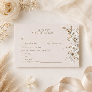Cartão de Resposta de Casamento Bege Rosas de Marf