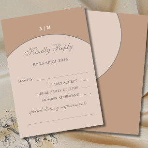 Cartão de Resposta de Casamento Beige Rosa Monogra