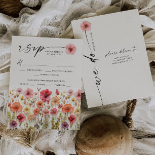 Cartão de Resposta de Casamento Boho com Flores Si