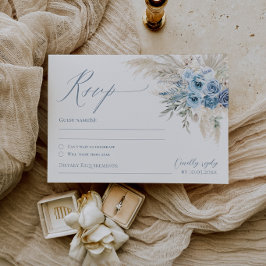 Cartão de Resposta de Casamento Boho em Azul Poeir