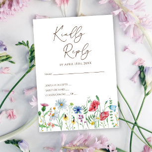 Cartão de Resposta de Casamento Boho Flores Silves