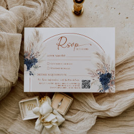 Cartão de Resposta de Casamento Boho Rústico Azul 