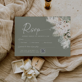 Cartão de Resposta de Casamento Boho Sage Verde co