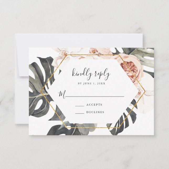 Cartão de Resposta de Casamento Boho Tropical Flor (Frente)