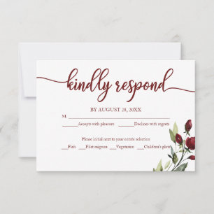 Cartão de Resposta de Casamento Burgundy Floral Rú