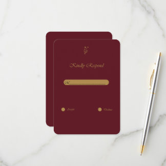 Cartão de Resposta de Casamento Burgundy Gold Vint