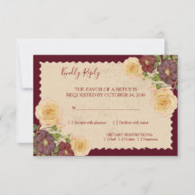 Cartão de Resposta de Casamento Burgundy Vintage E