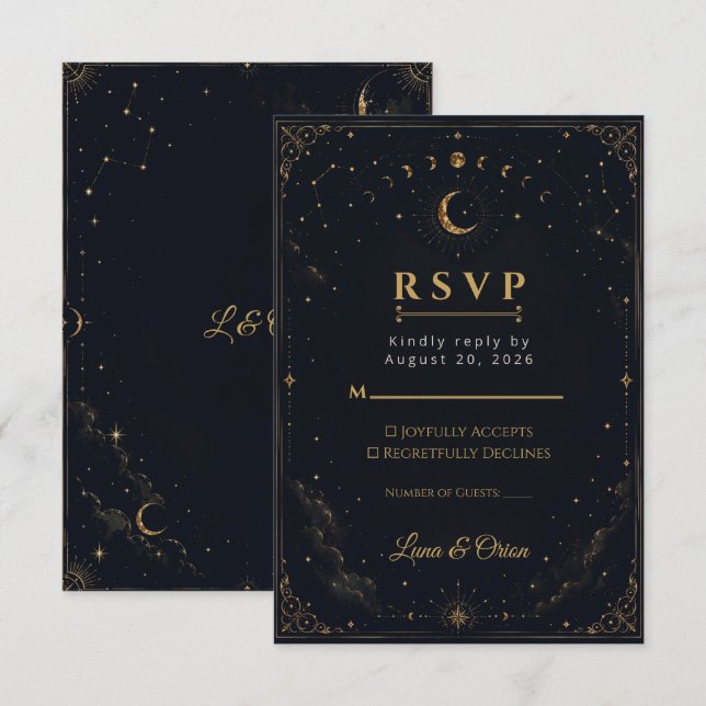 Cartão de Resposta de Casamento Celestial à Meia-N (Frente/Verso)