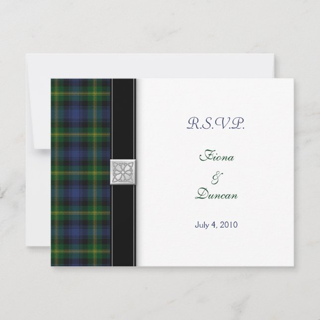 Cartão de Resposta de Casamento Céltico Tartan Gor (Frente)