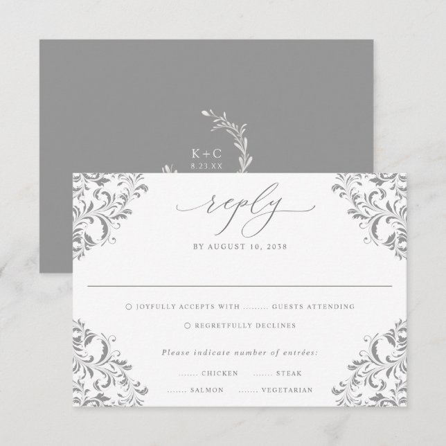 Cartão de Resposta de Casamento Clássico Vintage E (Frente/Verso)