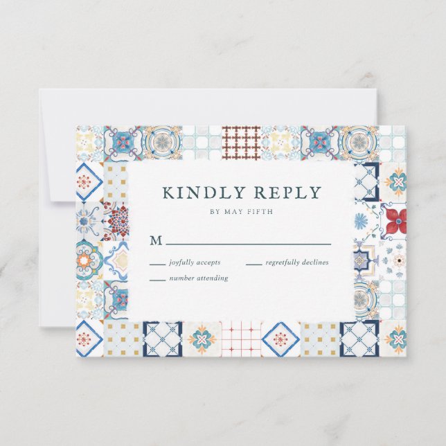 Cartão de Resposta de Casamento com Azulejo Espanh (Frente)