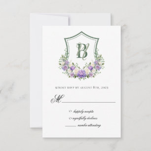 Cartão de Resposta de Casamento com Brasão Floral 