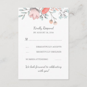 Cartão de Resposta de Casamento com Buquê Floral V