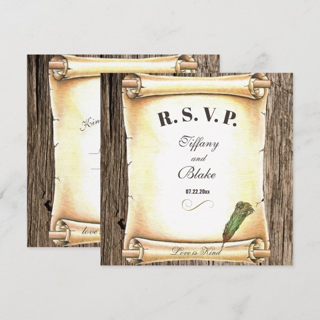 Cartão de Resposta de Casamento com Caneta e Perga (Frente/Verso)