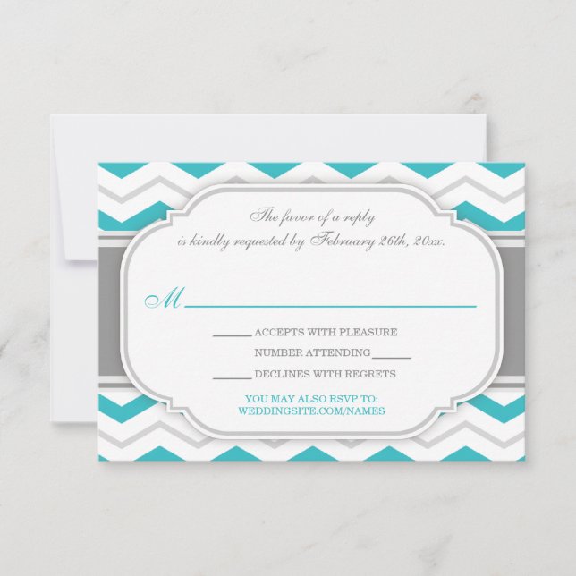 Cartão de Resposta de Casamento com Chevron Turque (Frente)