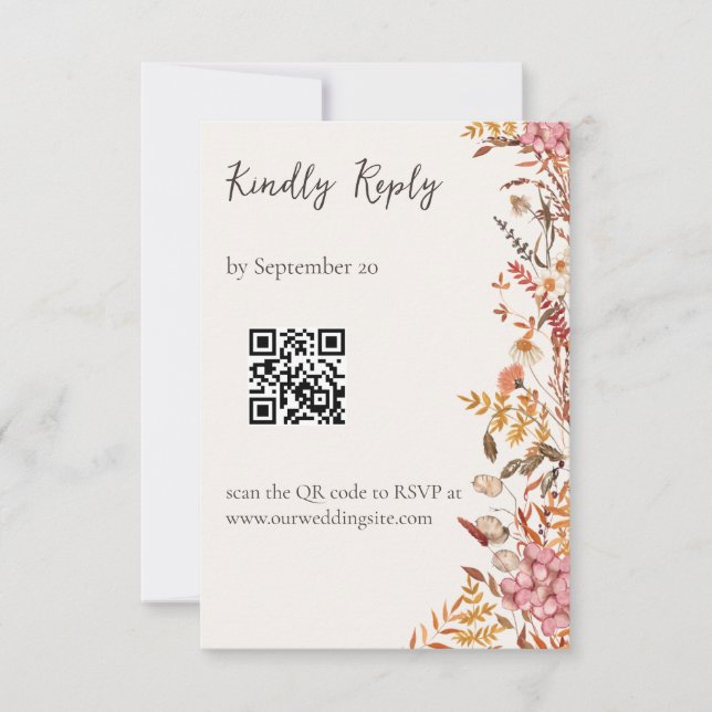 Cartão de Resposta de Casamento com Código QR Flor (Frente)