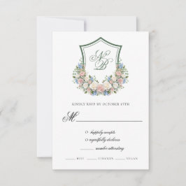 Cartão de Resposta de Casamento com Crista Floral