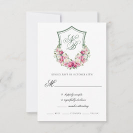 Cartão de Resposta de Casamento com Crista Floral