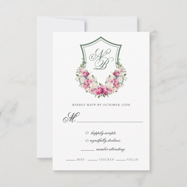 Cartão de Resposta de Casamento com Crista Floral  (Frente)