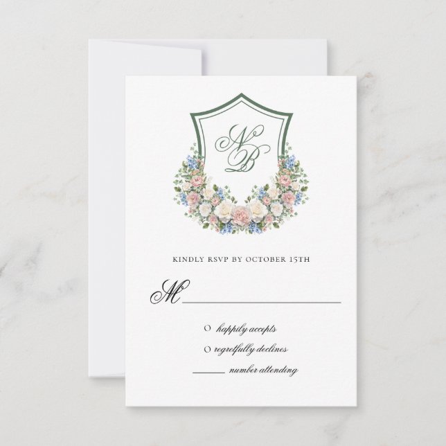 Cartão de Resposta de Casamento com Crista Floral  (Frente)