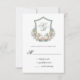 Cartão de Resposta de Casamento com Crista Floral