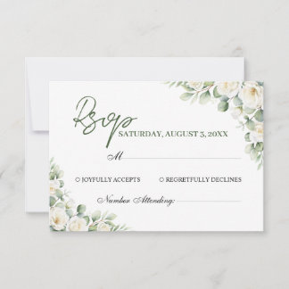 Cartão de Resposta de Casamento com Flora Branca E
