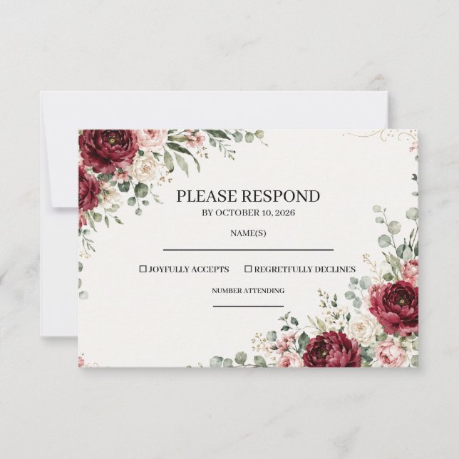 Cartão de Resposta de Casamento com Flora e Folhag (Frente)