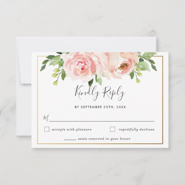 Cartão de Resposta de Casamento com Flora Verde e  (Frente)