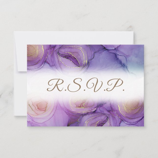 Cartão de Resposta de Casamento com Floral Roxo (Frente)
