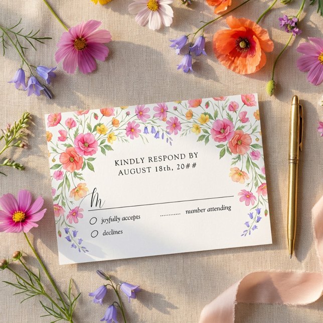 Cartão de Resposta de Casamento com Flores Silvest (Pretty floral RSVP card from the Wildflower Bloom collection by Darling & May)
