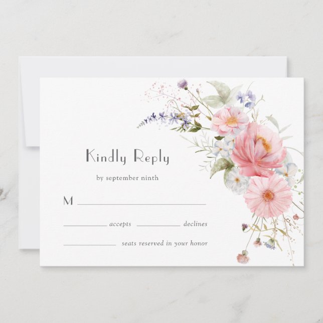 Cartão de Resposta de Casamento com Flores Silvest (Frente)