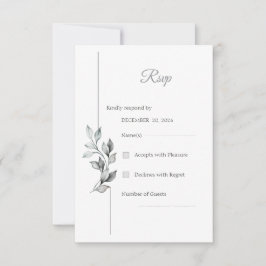 Cartão de Resposta de Casamento com Folhagem Preto