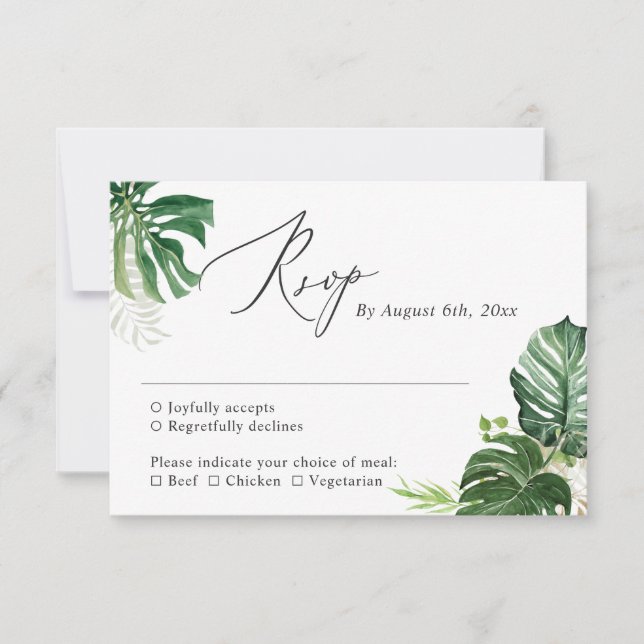 Cartão de Resposta de Casamento com Folhas de Palm (Frente)