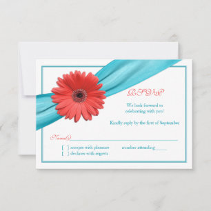 Cartão de Resposta de Casamento com Gerbera Coral