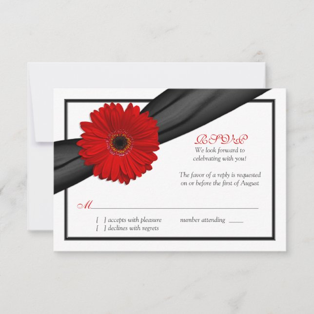 Cartão de Resposta de Casamento com Gerbera Vermel (Frente)