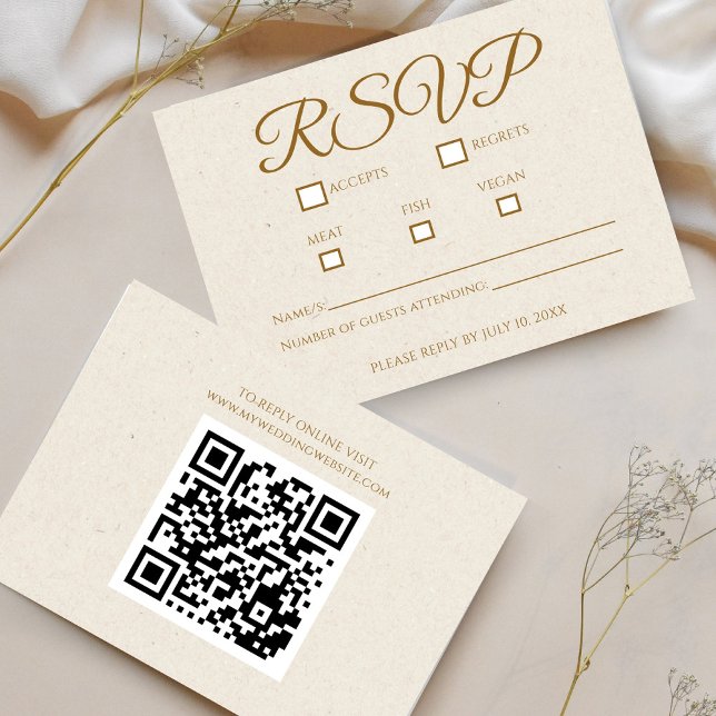 Cartão de Resposta de Casamento com Letra Dourada  (Elegant Gold Script Wedding RSVP Response Card)