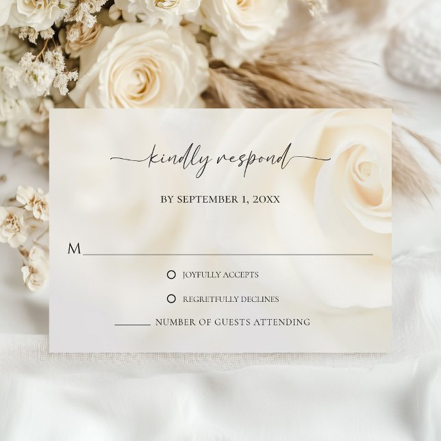 Cartão de Resposta de Casamento com Letra Elegante (White Rose Elegant Script Wedding Response Card)