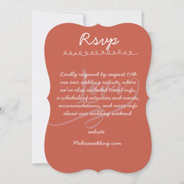 Cartão de Resposta de Casamento com Letra Manuscri (Frente)