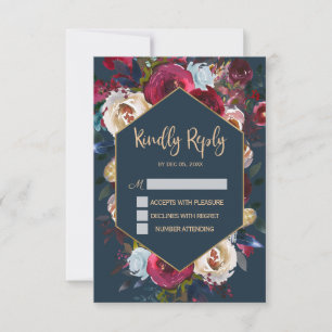 Cartão de resposta de casamento com moldura floral