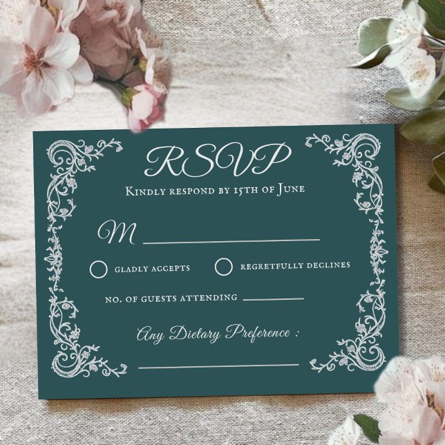 Cartão de Resposta de Casamento com Monograma Flor (Criador carregado)